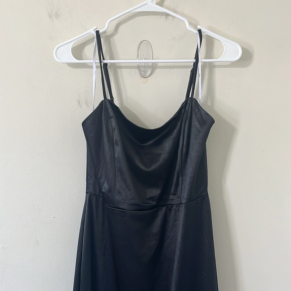 NWT LULUS Contemporary Romance Black Satin Tiered Mermaid Maxi Dress Black XL - Picture 4 of 12